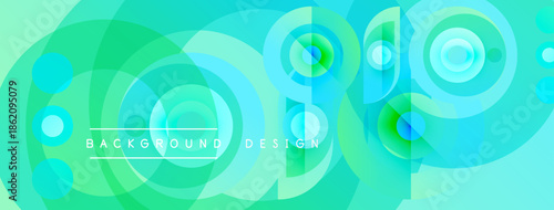 Abstract circles, vibrant colors, modern design. Turquoise, green, yellow hues create dynamic visual effect. Text reads background design.