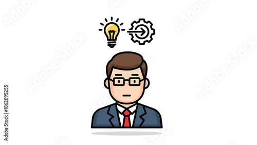 Business Professional with a Bright Idea and a Gear Mechanism Symbolizing Strategy and Execution