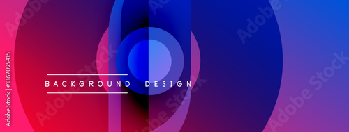 Abstract vibrant design features overlapping circles, gradients. Pink, blue hues create dynamic visual effect. Text reads background design.