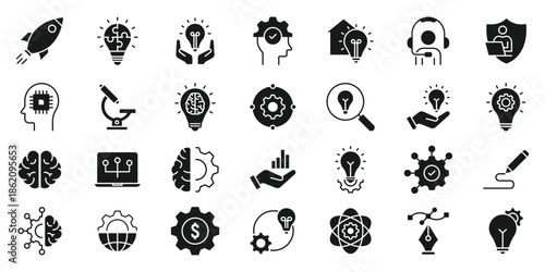Innovation icon set. Business solution icon set. Innovation, Inspiration, and creative idea icon symbol. Inspiration creativity vector on white background