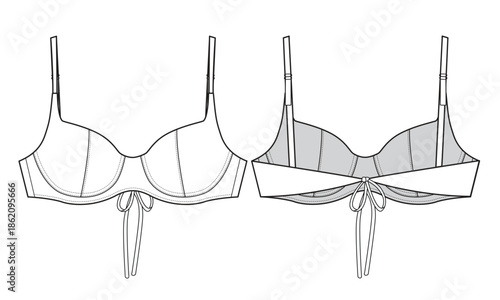 Demi bra vector design mockup template technical flat drawing.