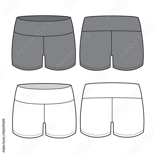 Boxer briefs for women vector design mockup template technical flat sketch.
