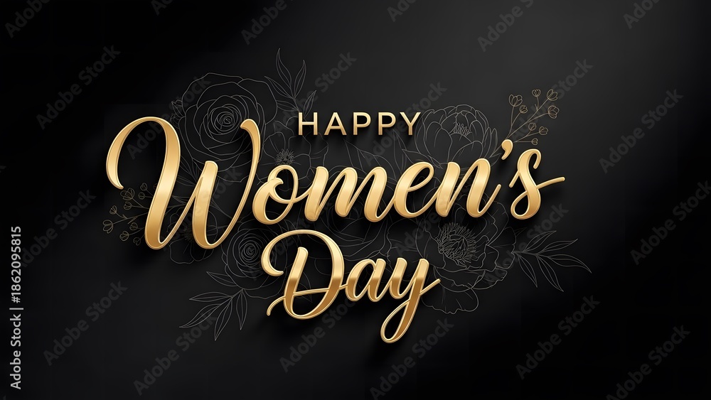 Obraz premium Happy women's day celebration greeting card with gold typography