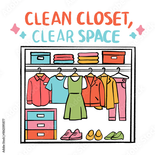 Clean Closet Clear Space Illustration, Organized Wardrobe and Minimal Lifestyle Concept