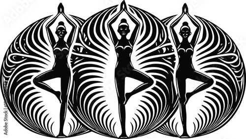 Yoga Poses Woman Silhouette, Set Isolated Over White Background.

Yoga Woman in Meditation Sitting in Lotus Pose Female Meditating.
 vector illustration set of female yoga poses in silhouette style.