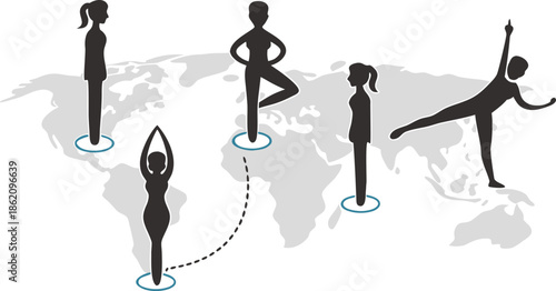 Yoga Poses Woman Silhouette, Set Isolated Over White Background.

Yoga Woman in Meditation Sitting in Lotus Pose Female Meditating.
 vector illustration set of female yoga poses in silhouette style.
