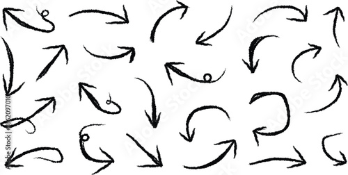 Hand drawn arrows on isolated on transparent background