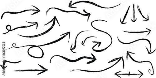 A collection of various black arrows isolated on transparent background