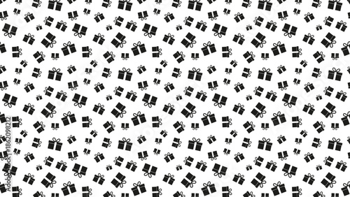 Black gift boxes falling on white background for festive designs