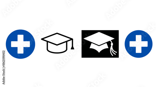 Graduation cap icons with medical cross symbols