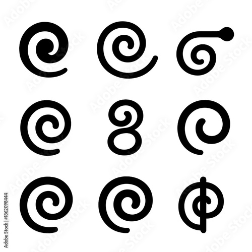 Abstract geometric spiral pattern with dark whirl motifs and gradient background