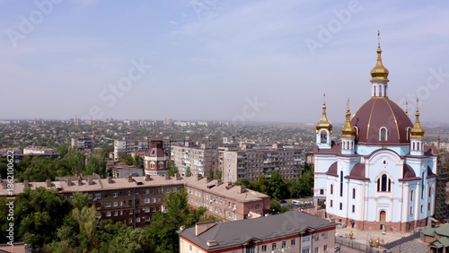 Nice church orthodox Ukraine view from drone Mariupol 2 september 2020