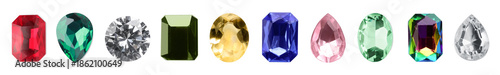 Set of bright gemstones isolated on white