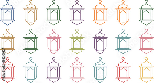 Vibrant lanterns in various colors on white background