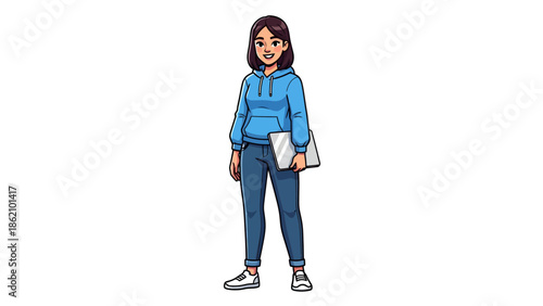 Professional couple illustration in a modern lifestyle setting, showcasing a vector graphic of a woman holding a document