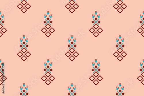 Cross stitch pattern concept showcasing traditional ethnic geometric pattern, Design for textile, background,carpet,wallpaper,clothing,wrapping,Batik,fabric,Vector illustration	
