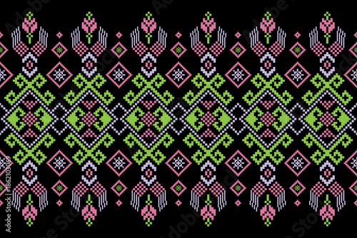 Cross stitch pattern concept showcasing traditional ethnic geometric pattern, Design for textile, background,carpet,wallpaper,clothing,wrapping,Batik,fabric,Vector illustration	
