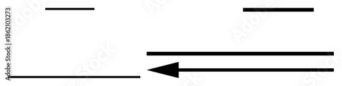 Arrow graphic. Minimalist arrow with horizontal lines showing direction and movement. Arrow concepts for navigation, guidance, decision-making, process flow, and strategy visuals