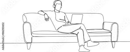 Modern Minimal Line Art of Freelancer Home Office Concept. Generative Ai