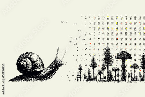 Whimsical Snail Journey Through a Surreal Forest