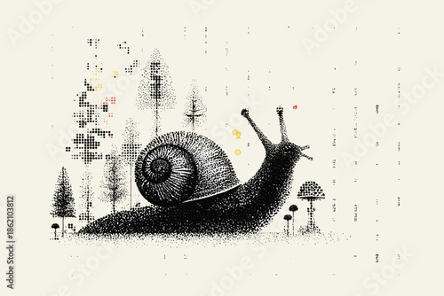 Whimsical Snail Journey Through a Surreal Forest