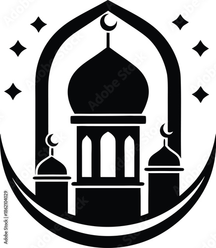 A collection of black silhouette vectors featuring Islamic architectural elements, lanterns, crescent moon, stars, and geometric patterns, ideal for Ramadan and Eid decorations.
