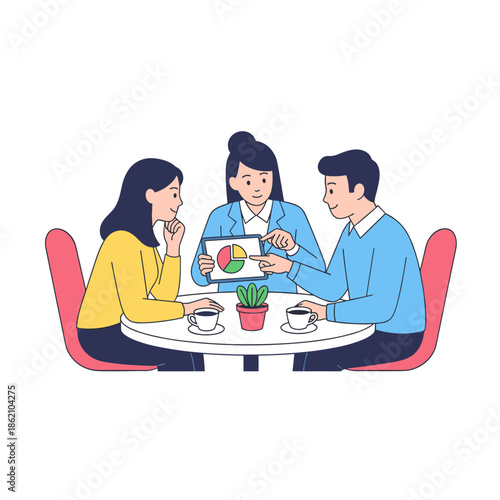 Three professionals discussing retirement fund planning at a table  