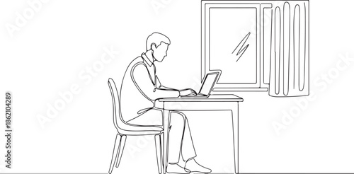 Modern Minimal Line Art of Freelancer Home Office Concept. Generative Ai