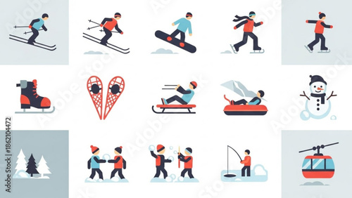 Winter Activity Icons: A dynamic collection of vector icons capturing the essence of winter adventures and outdoor fun.