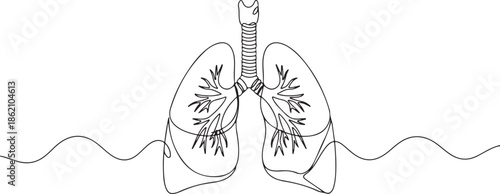 Continuous single line drawing of human lungs with editable stroke. Minimal one line art style vector.eps