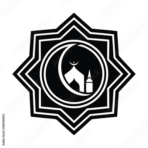 A collection of black silhouette vectors featuring Islamic architectural elements, lanterns, crescent moon, stars, and geometric patterns, ideal for Ramadan and Eid decorations.
