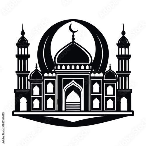 A collection of black silhouette vectors featuring Islamic architectural elements, lanterns, crescent moon, stars, and geometric patterns, ideal for Ramadan and Eid decorations.
