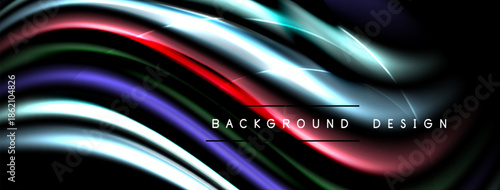 Abstract flowing lines create dynamic background. Vibrant colors blend, forming modern design element. Smooth gradients suggest movement.