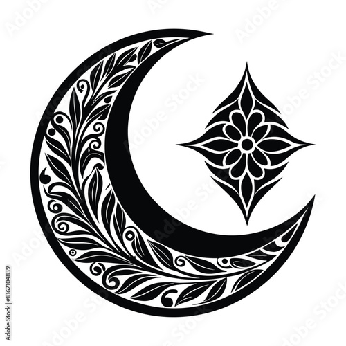 A collection of black silhouette vectors featuring Islamic architectural elements, lanterns, crescent moon, stars, and geometric patterns, ideal for Ramadan and Eid decorations.
