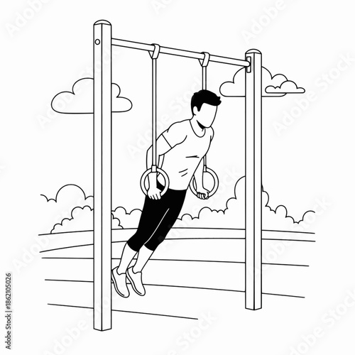 Fitness man exercising with gymnastic rings outdoors