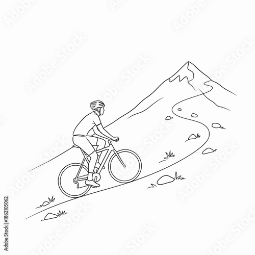 Cyclist climbing a steep hill on a mountain bike