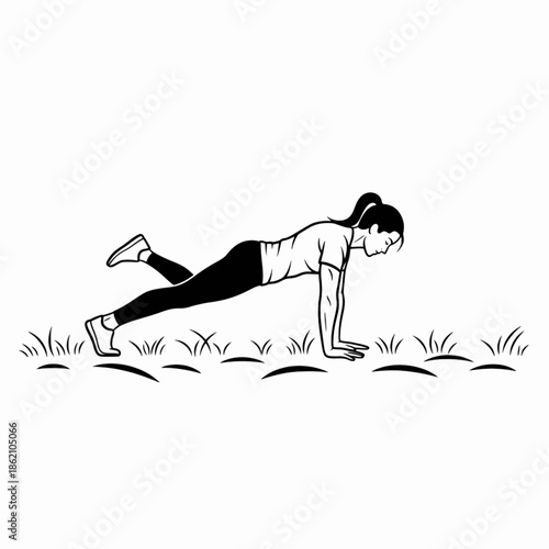 Woman doing a single leg plank workout outdoors