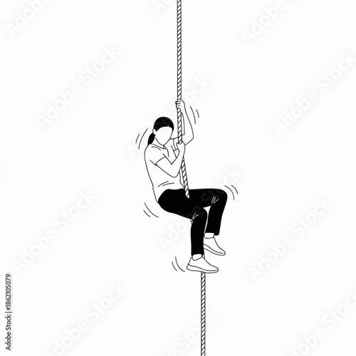 Female athlete performing a vertical rope climb exercise