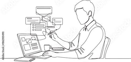 Clean Line Art Illustration Showing Independent Remote Work. Generative Ai