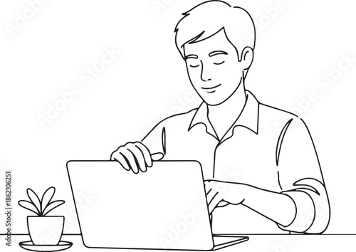 Clean Line Art Illustration Showing Independent Remote Work. Generative Ai