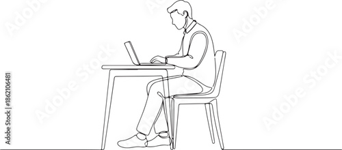 Simple Line Art Freelancer Working from Home Illustration. Generative Ai