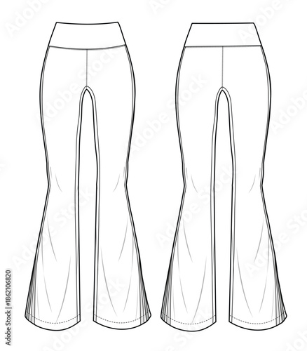 Flare jeggings vector mockup template technical flat design.