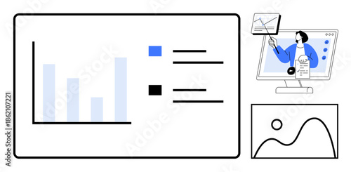 Data visualization. Graphs and charts with online presentation data visualization tools. Widely used for business reporting, analytics, education materials, technology platforms, and marketing