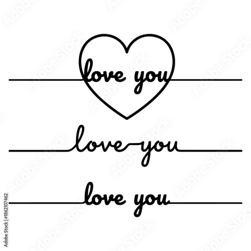 LOVE YOU written in single line and heart shape as well  typography banner
