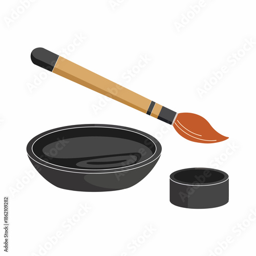 Illustration of a paintbrush and inkwell for art creation