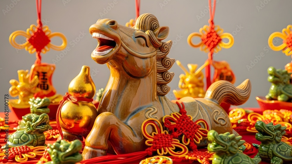 Fototapeta premium Chinese Zodiac Horse Statue, Lunar New Year Decorations