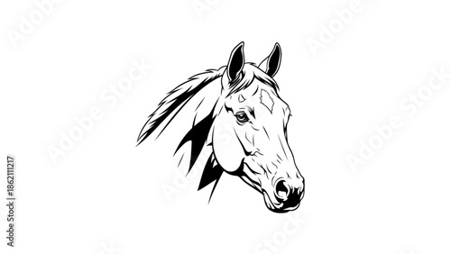 Black and White Thoroughbred Horse Head Vector Art