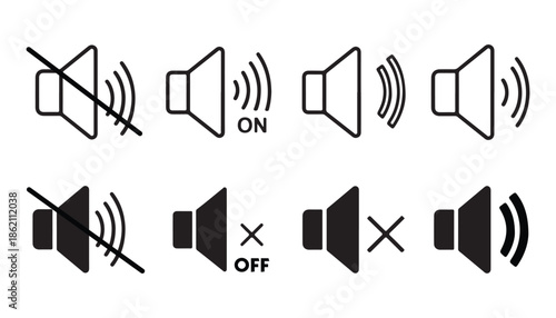 Set of Volume Control Icons for Sound On and Off Settings