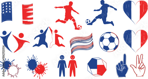 france, football, soccer, sport, team, player, flag, patriotism, celebration, vector, illustration, blue, red, white, fan