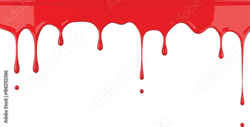 Red blood dripping effect on white background